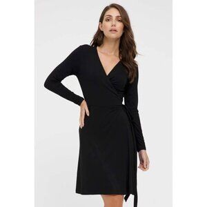Majestic Filatures - Silk Touch Long Sleeve Wrap Dress - Black - Small